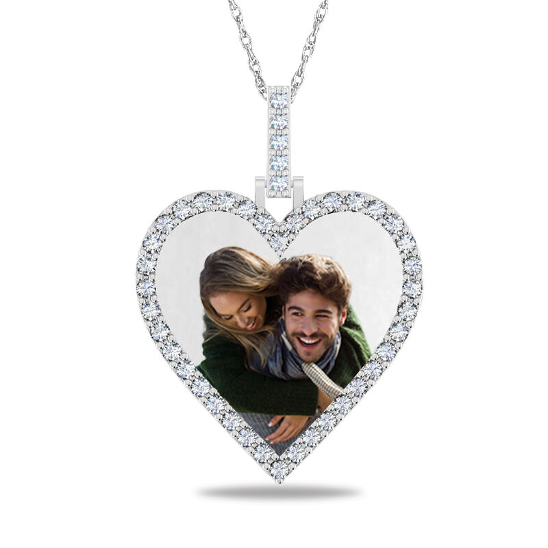 Lab Grown Diamond Bar 1ctw Heart Pendant in 10K White Gold image number null